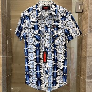 NWT Men’s Rock & Roll Denim Modern Fit Pearl Snap Short Sleeve Shirt